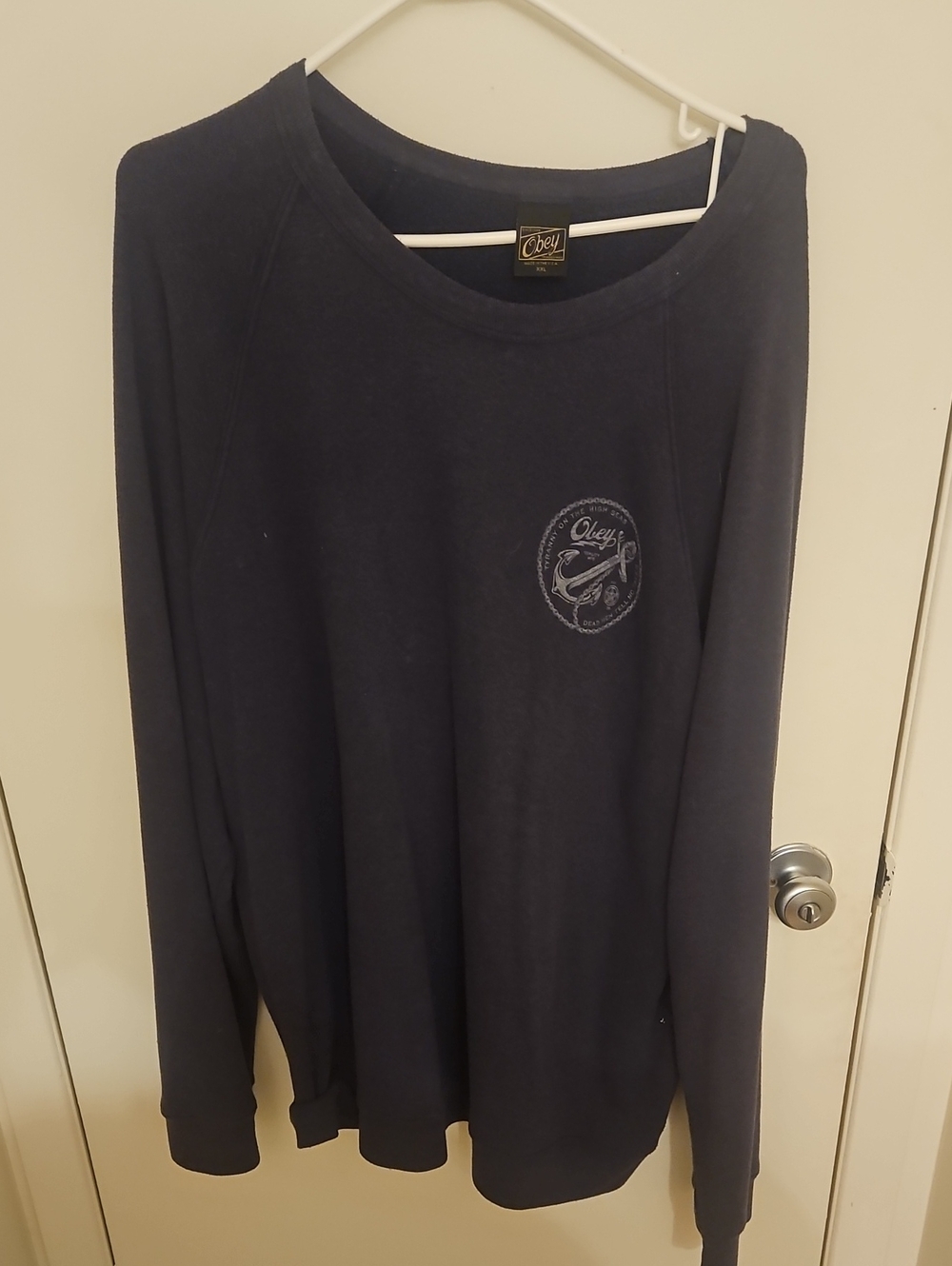 Obey Dark Navy Crewneck Sweatshirt with Chest Emblem